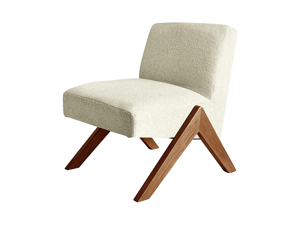 Vinto - Fauteuil en tissu pieds bois - Beige chiné