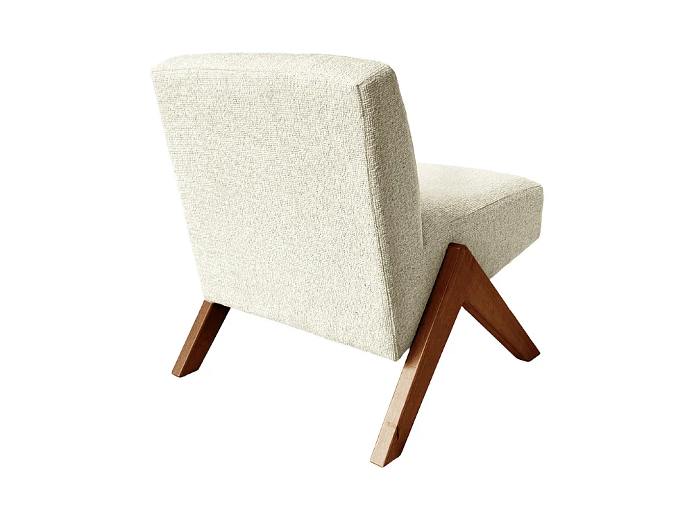 Vinto - Fauteuil en tissu pieds bois - Beige chiné