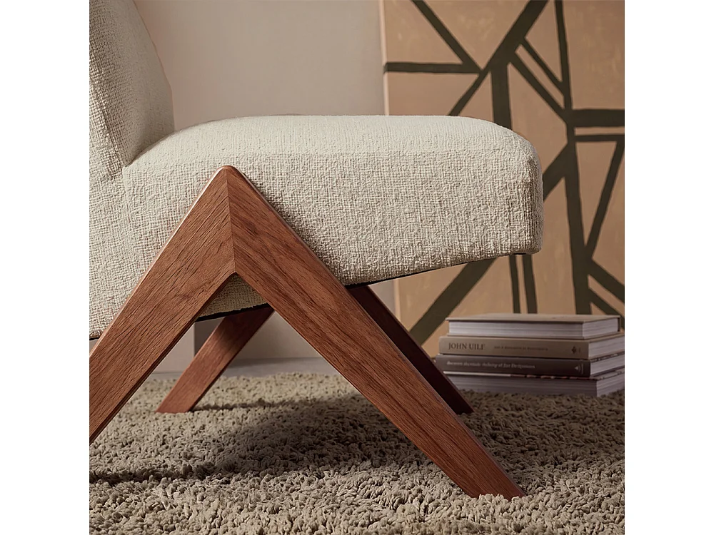 Vinto - Fauteuil en tissu pieds bois - Beige chiné