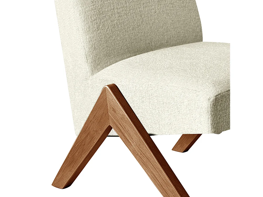 Vinto - Fauteuil en tissu pieds bois - Beige chiné