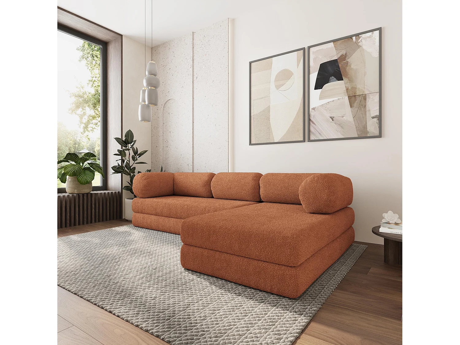 Canapé convertible compressé KELI, sans cadre métallique, bouclé Cuivré