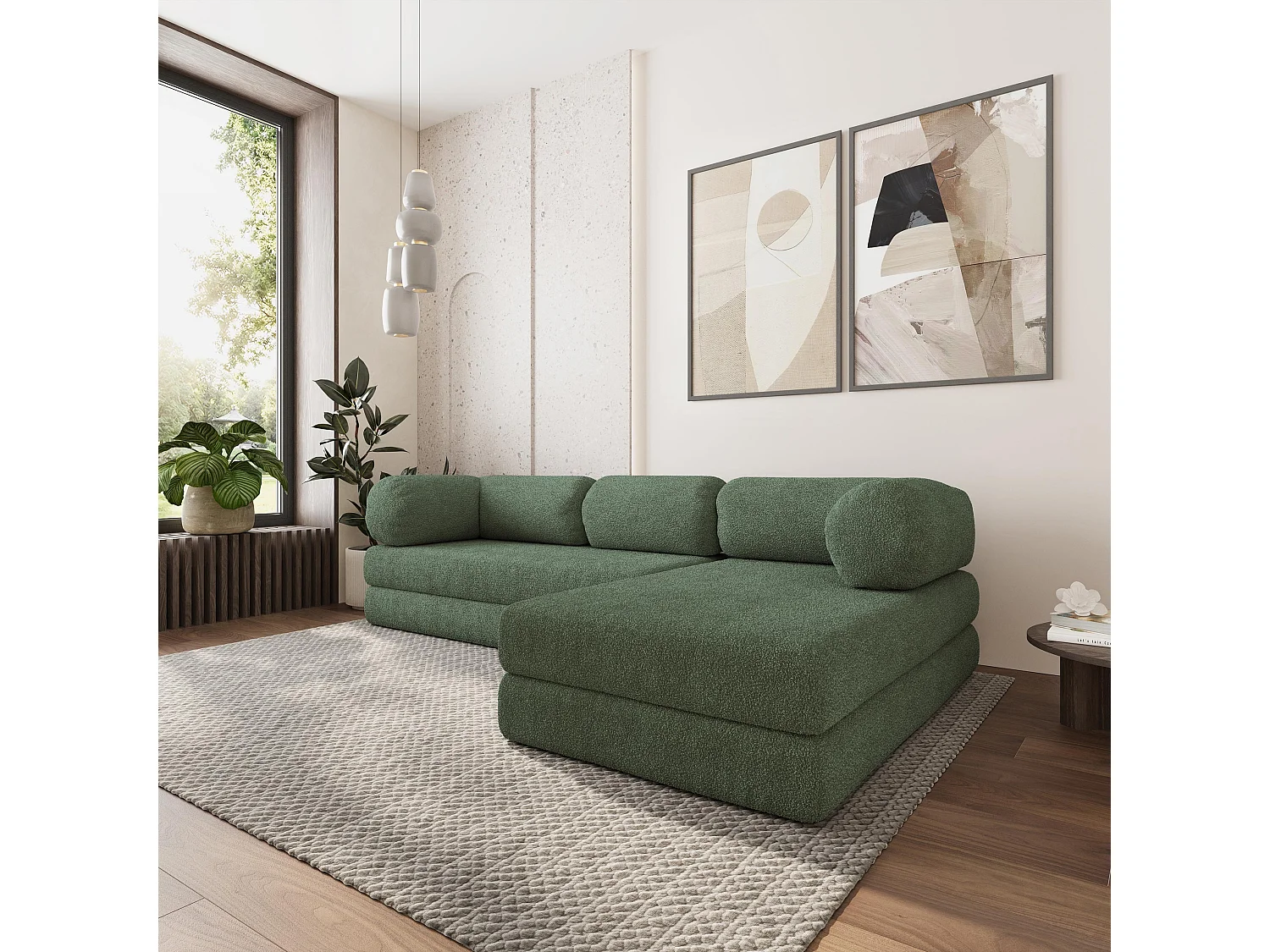 Canapé convertible compressé KELI, sans cadre métallique, bouclé Vert