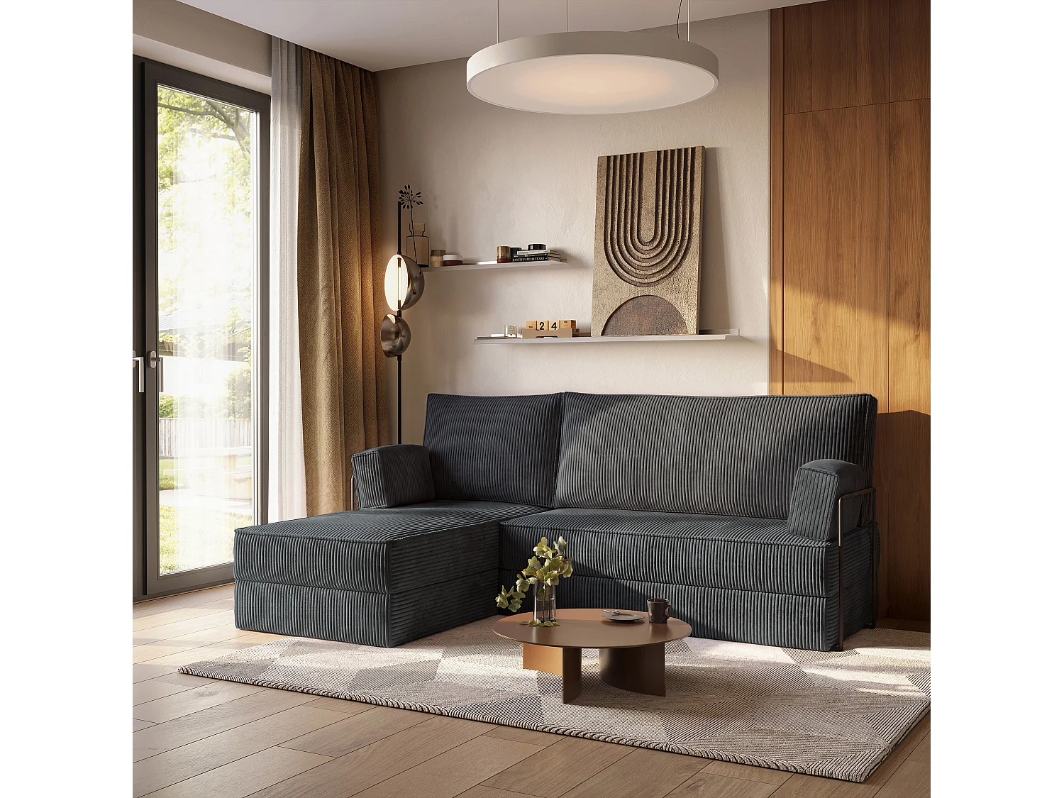 Canapé convertible compressé NOTIA, avec cadre métallique, velours côtelé POSO Gris