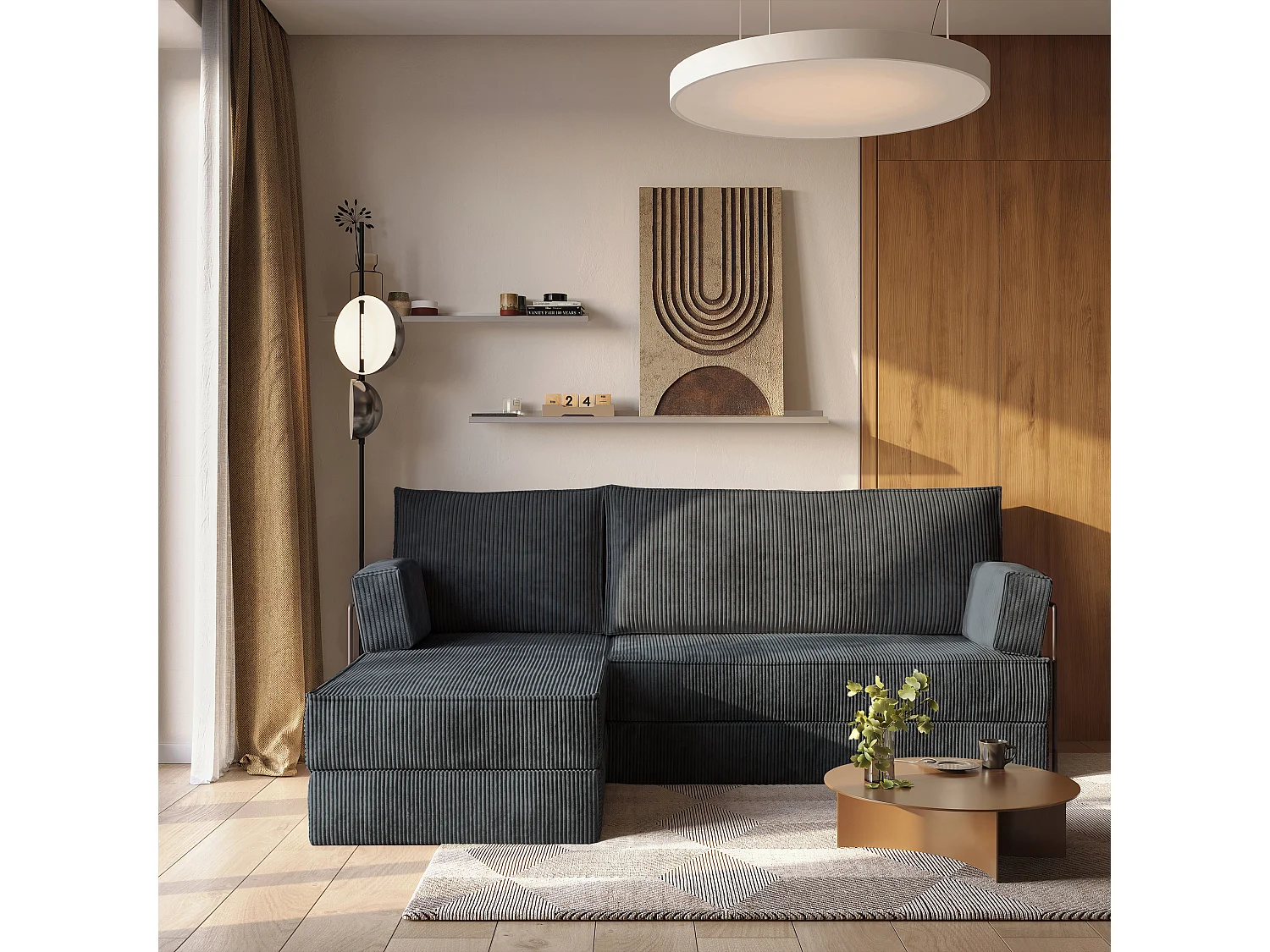 Canapé convertible compressé NOTIA, avec cadre métallique, velours côtelé POSO Gris