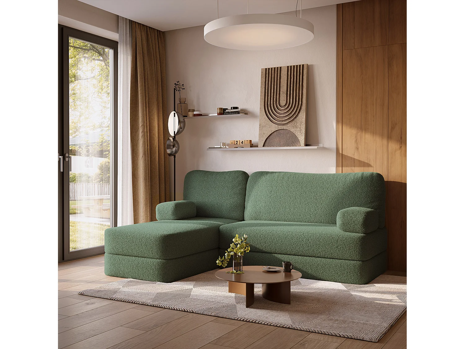 Canapé convertible compressé SABI, sans cadre métallique, bouclé Vert