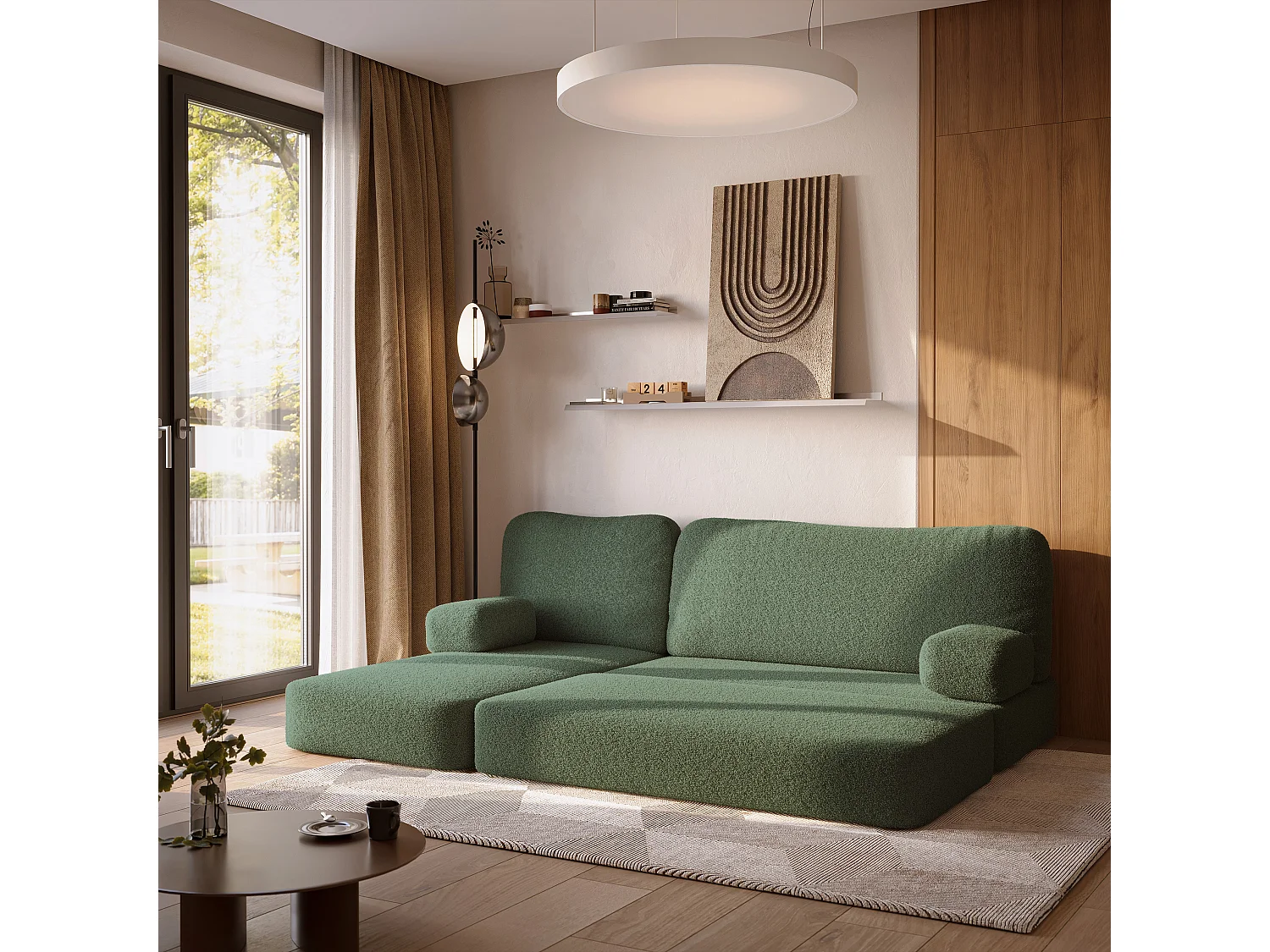 Canapé convertible compressé SABI, sans cadre métallique, bouclé Vert
