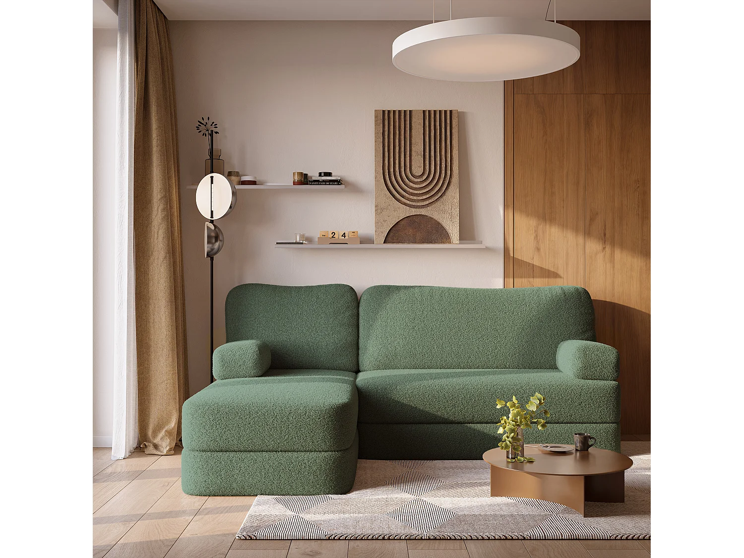 Canapé convertible compressé SABI, sans cadre métallique, bouclé Vert