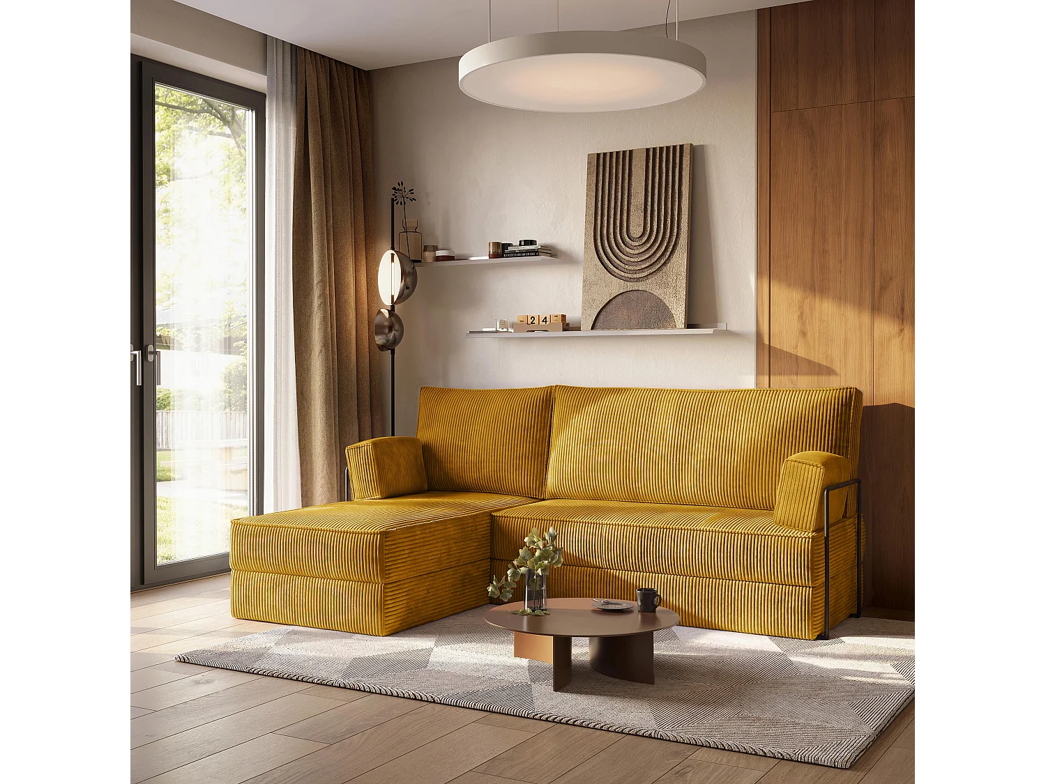 Canapé convertible compressé NOTIA, avec cadre métallique, velours côtelé POSO Jaune