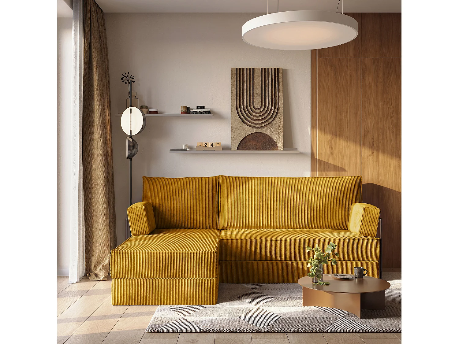 Canapé convertible compressé NOTIA, avec cadre métallique, velours côtelé POSO Jaune