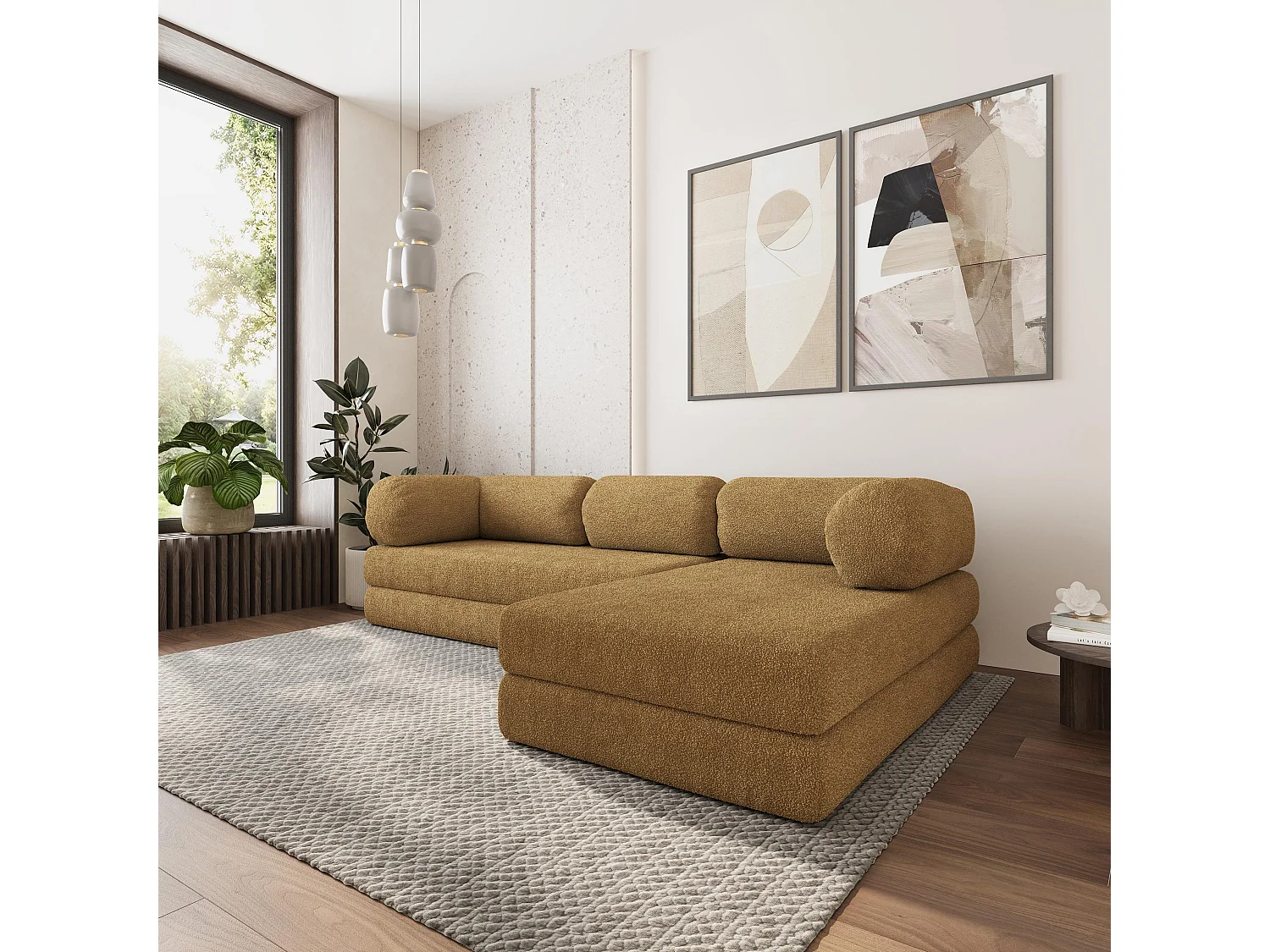 Canapé convertible compressé KELI, sans cadre métallique, bouclé Orange