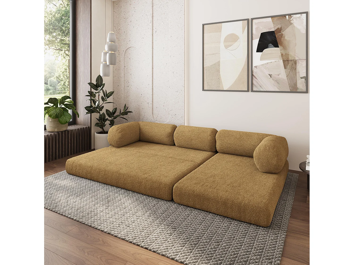 Canapé convertible compressé KELI, sans cadre métallique, bouclé Orange