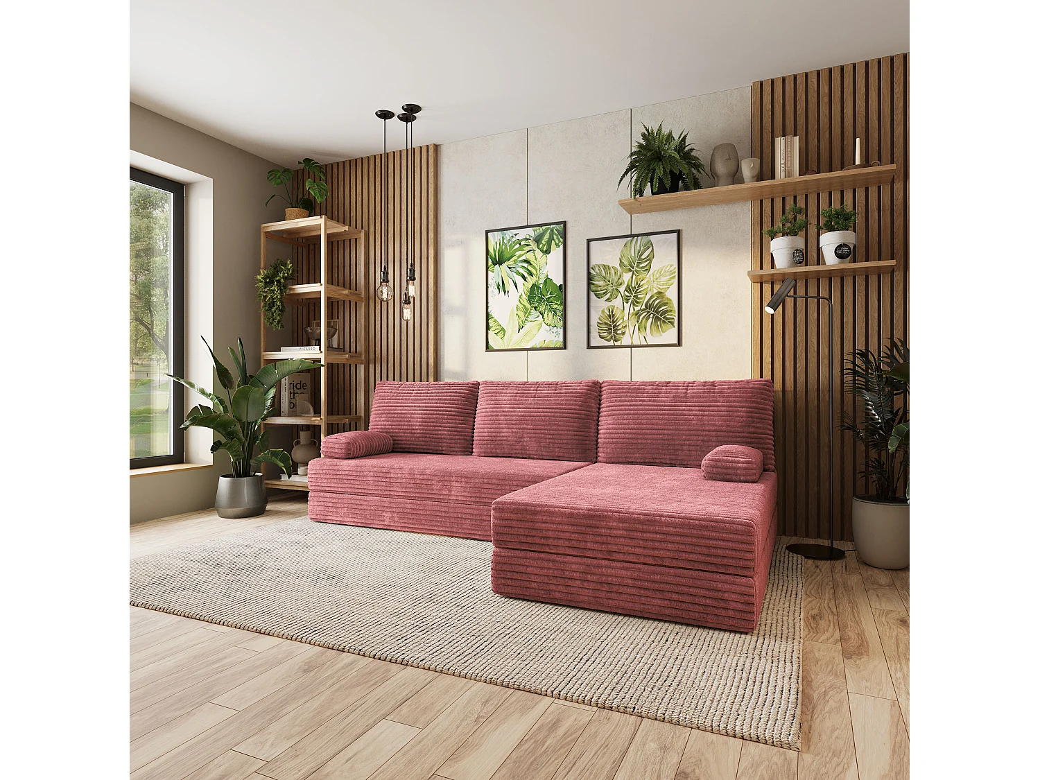 Canapé convertible compressé ANKO, sans cadre métallique, velours côtelé TILIA Rose