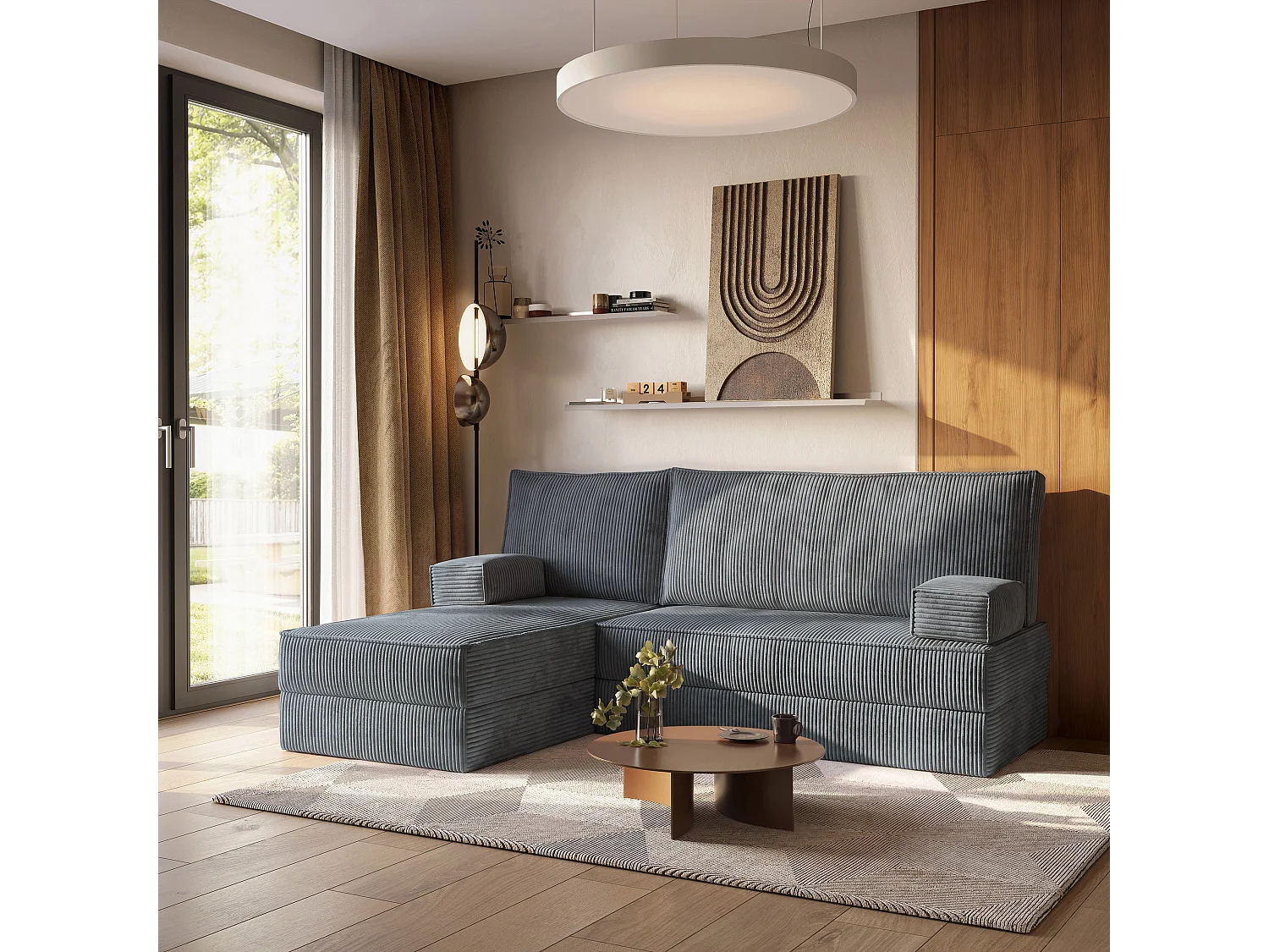 Canapé convertible compressé NOTIA, sans cadre métallique, velours côtelé POSO Gris