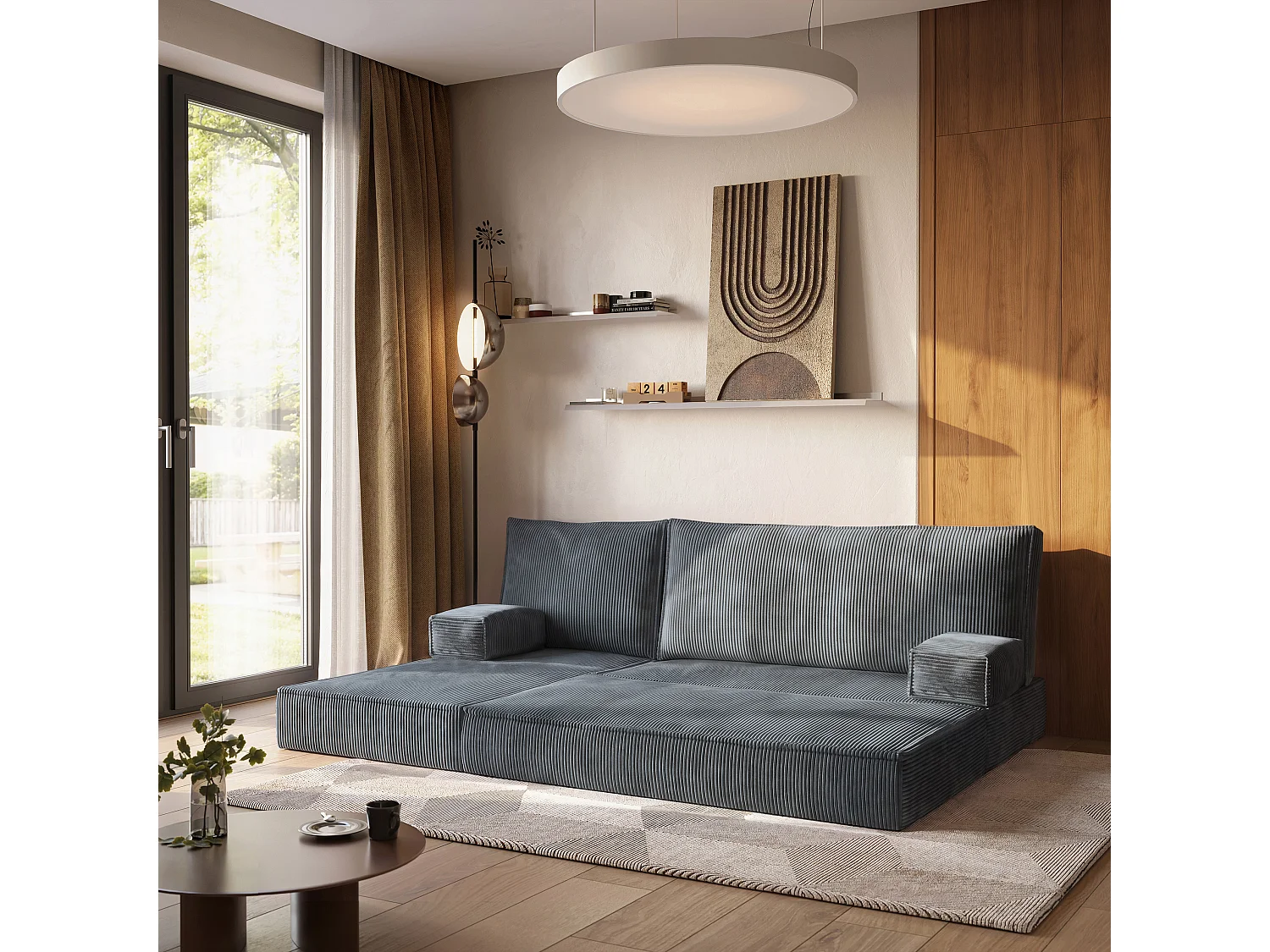 Canapé convertible compressé NOTIA, sans cadre métallique, velours côtelé POSO Gris