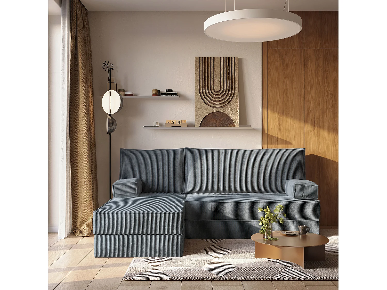 Canapé convertible compressé NOTIA, sans cadre métallique, velours côtelé POSO Gris
