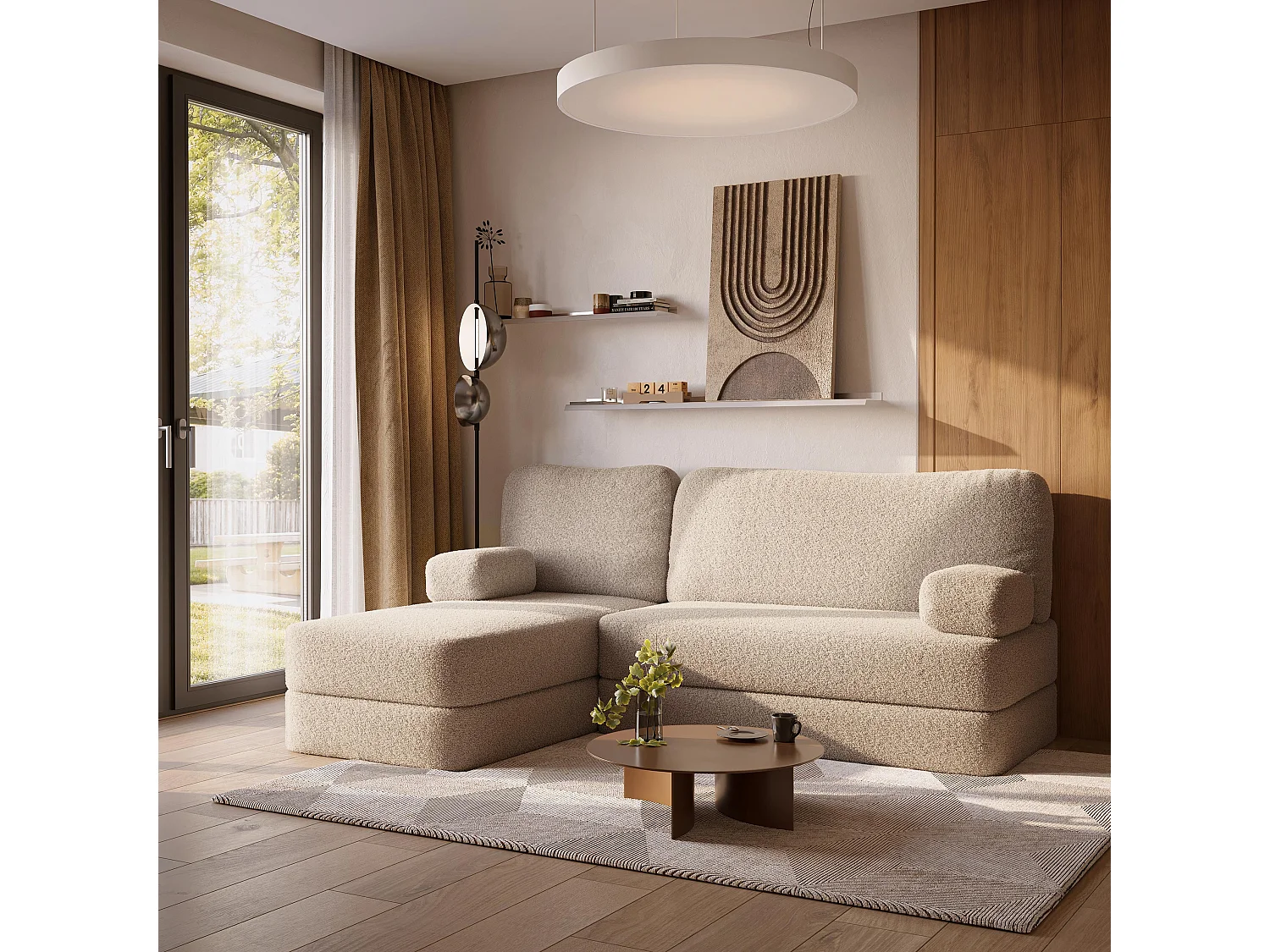 Canapé convertible compressé SABI, sans cadre métallique, bouclé Beige