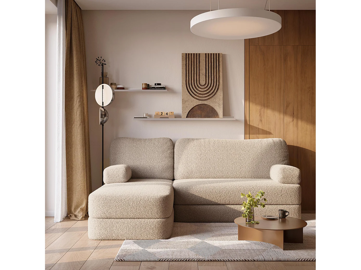 Canapé convertible compressé SABI, sans cadre métallique, bouclé Beige
