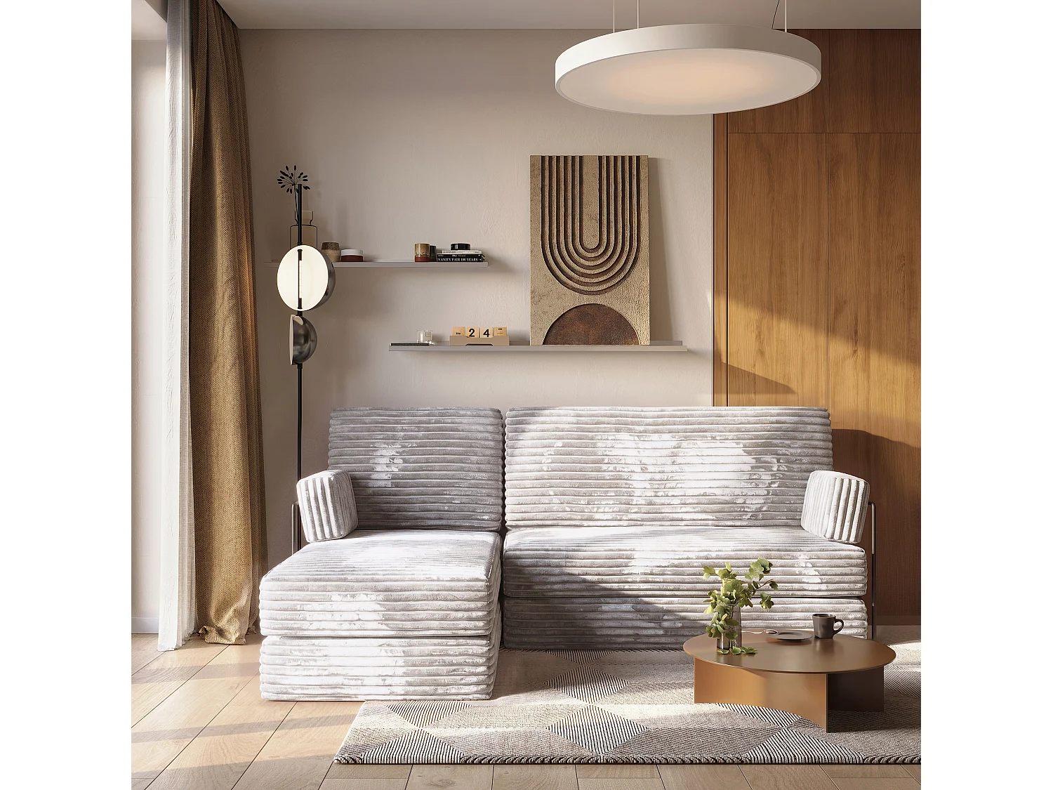 Canapé convertible compressé NOTIA, avec cadre métallique, velours côtelé TILIA Gris clair