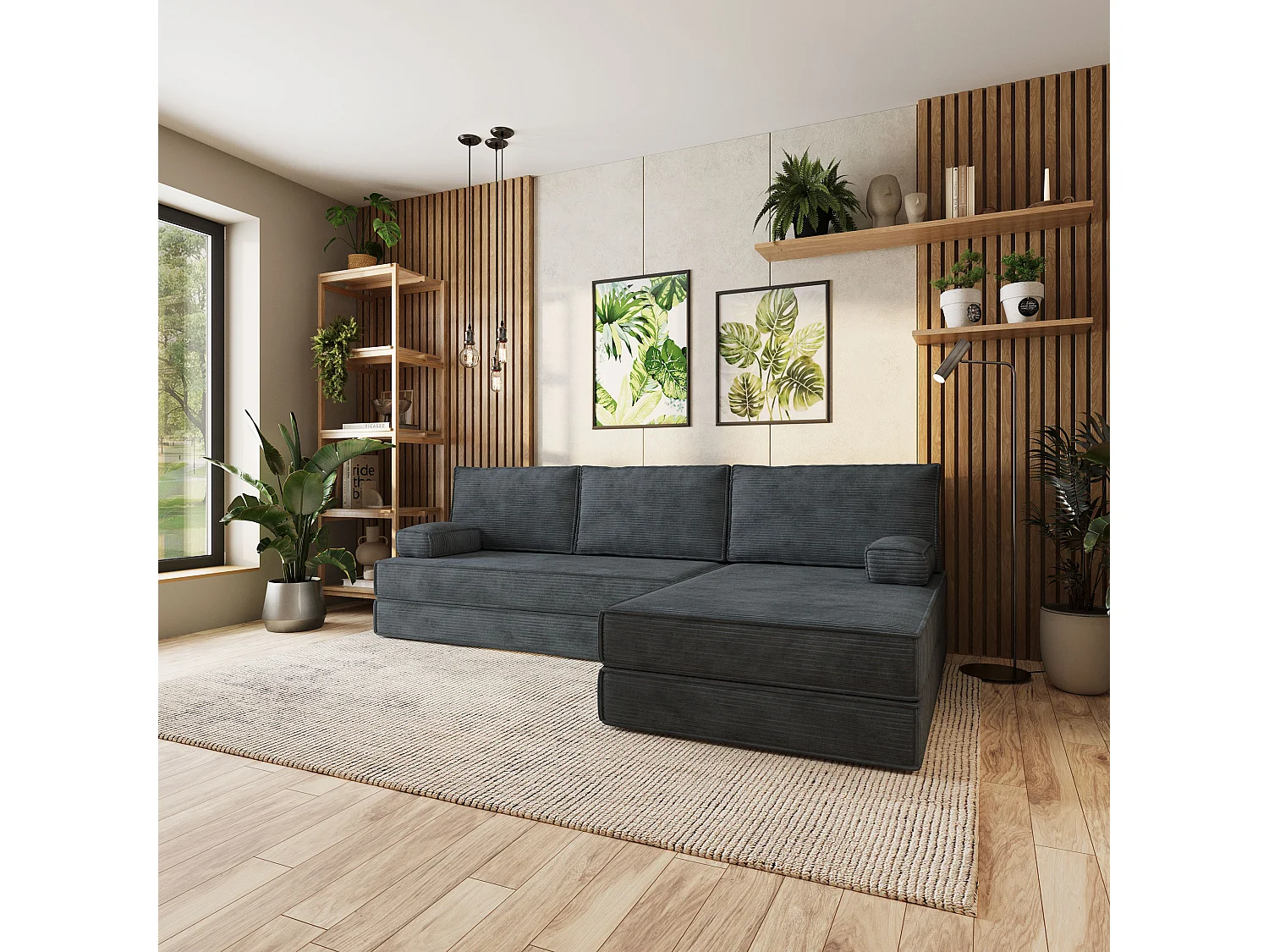 Canapé convertible compressé ANKO, sans cadre métallique, velours côtelé POSO Gris