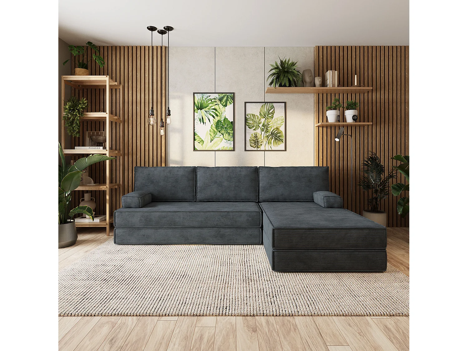 Canapé convertible compressé ANKO, sans cadre métallique, velours côtelé POSO Gris