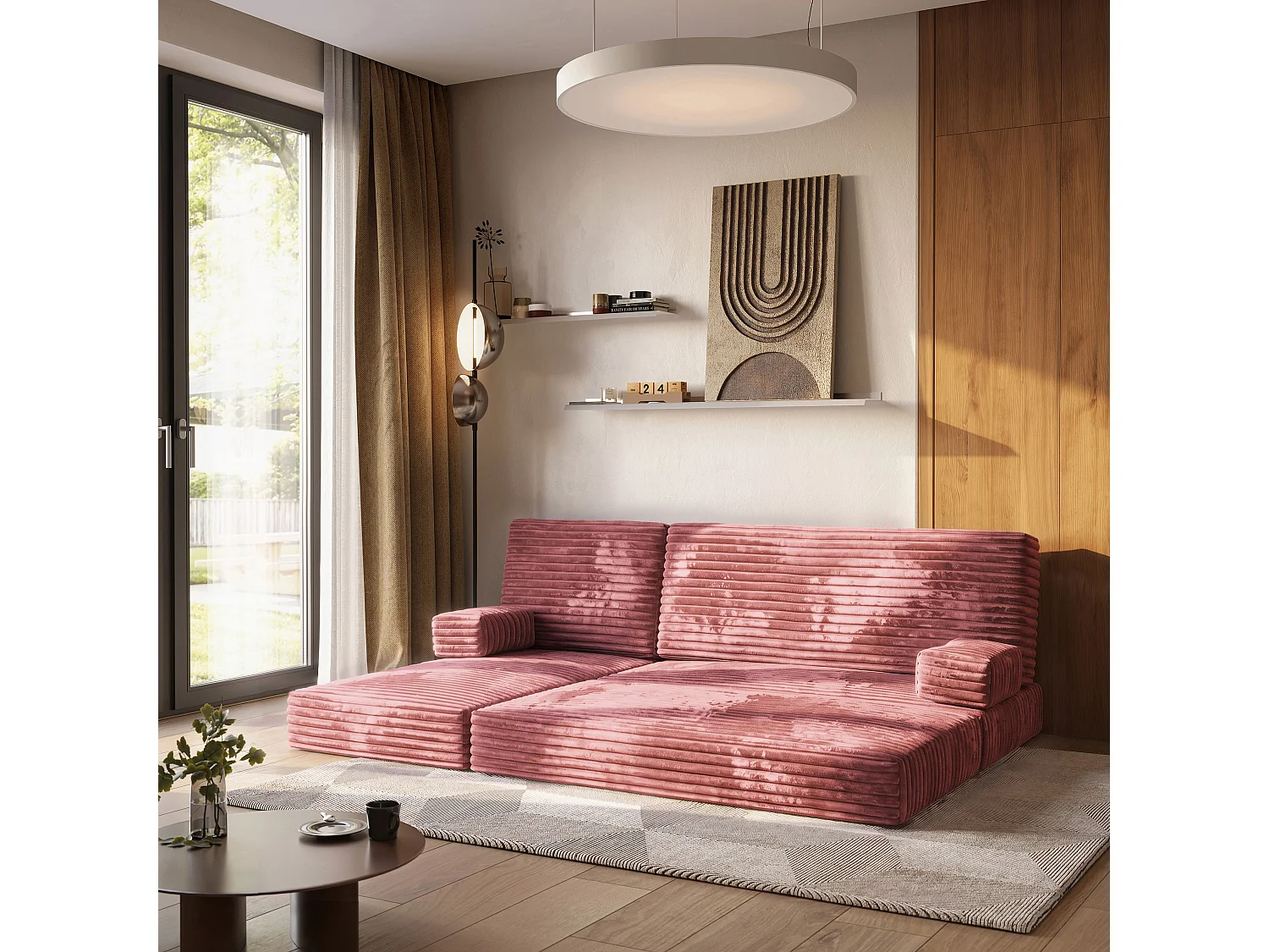 Canapé convertible compressé NOTIA, avec cadre métallique, velours côtelé TILIA Rose