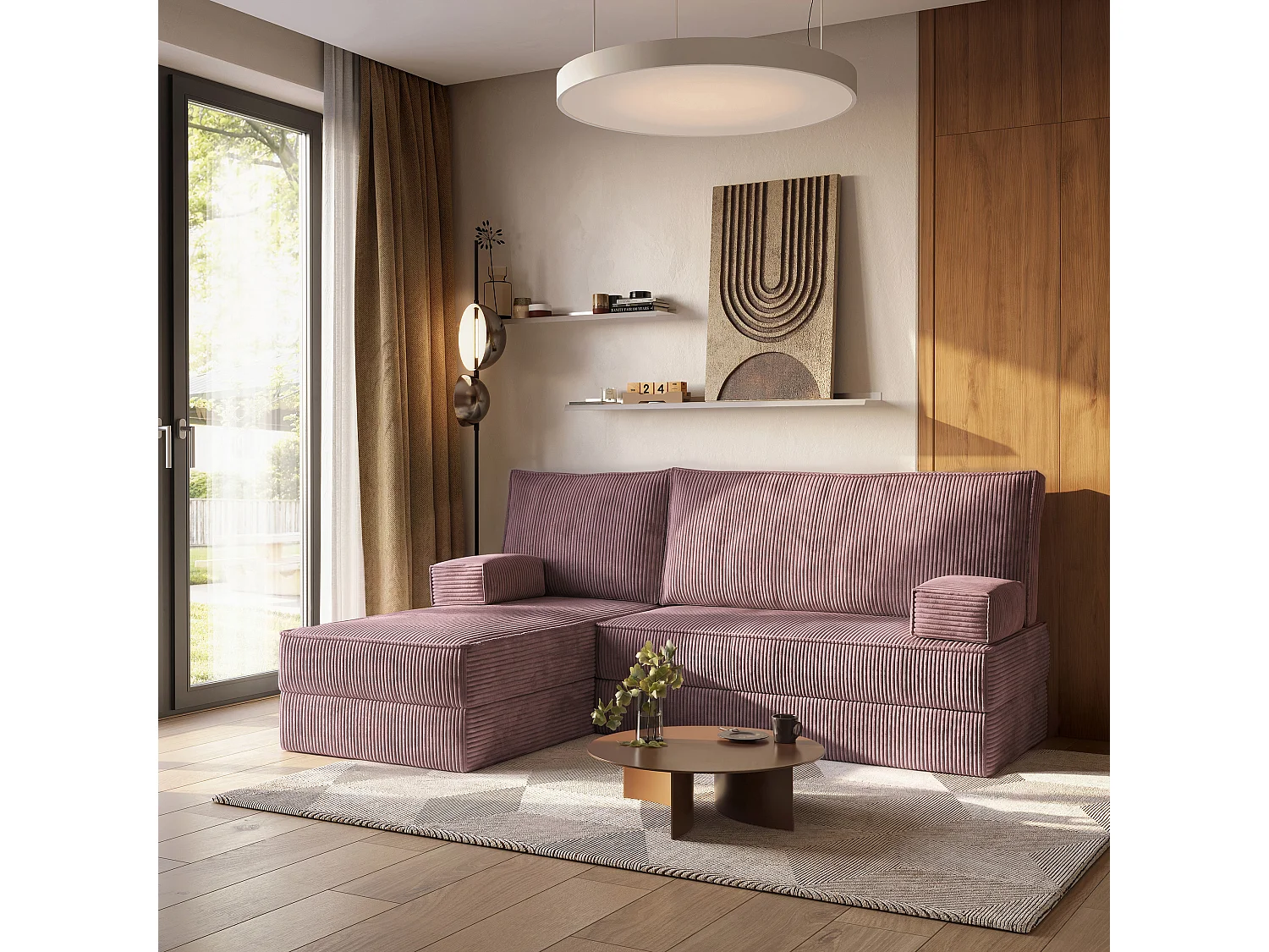 Canapé convertible compressé NOTIA, sans cadre métallique, velours côtelé POSO Violet