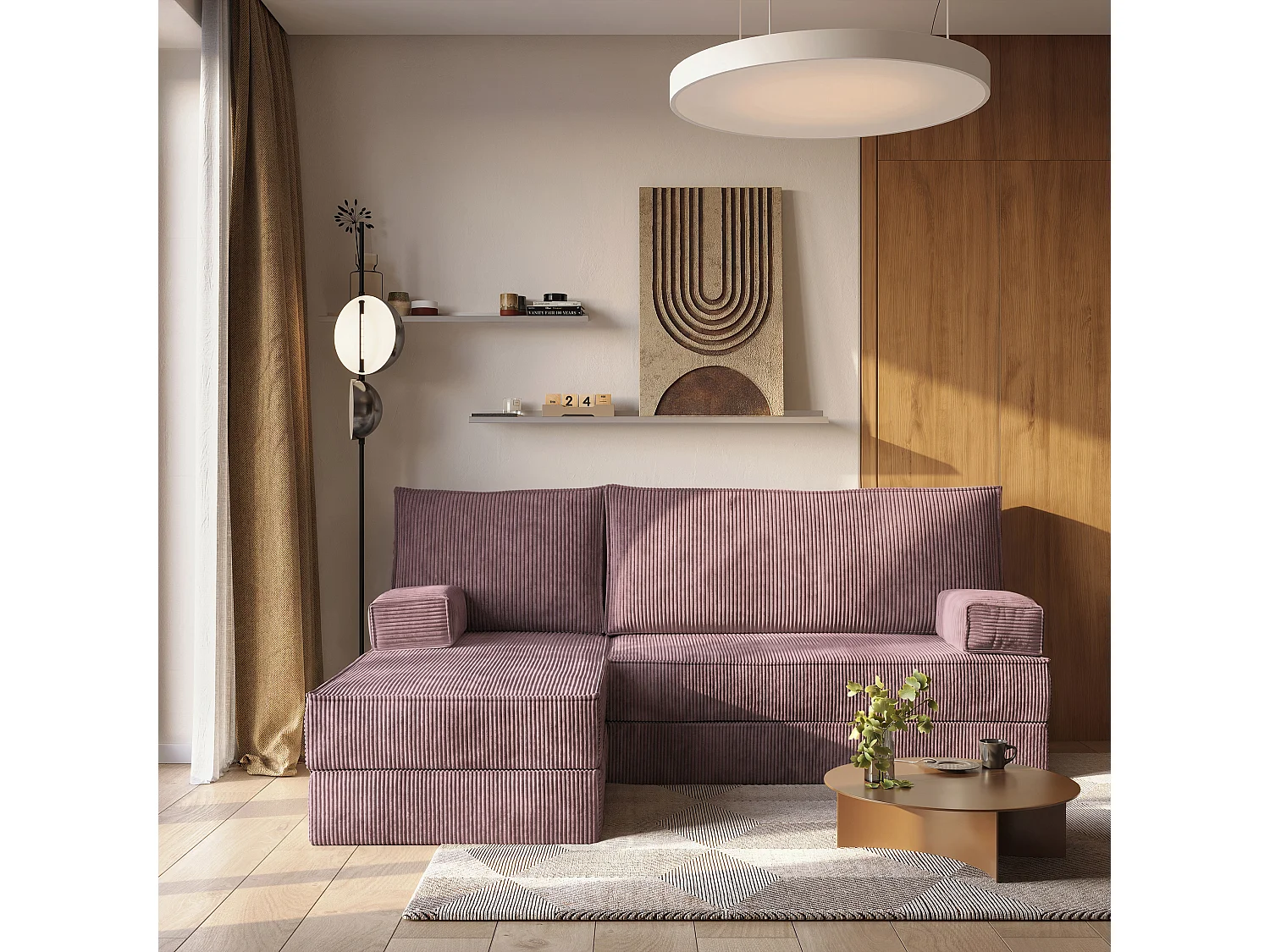 Canapé convertible compressé NOTIA, sans cadre métallique, velours côtelé POSO Violet
