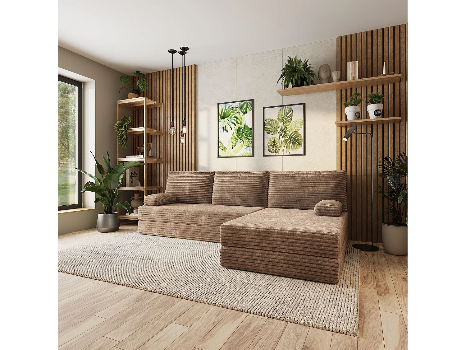 Canapé convertible compressé ANKO, sans cadre métallique, velours côtelé TILIA Beige