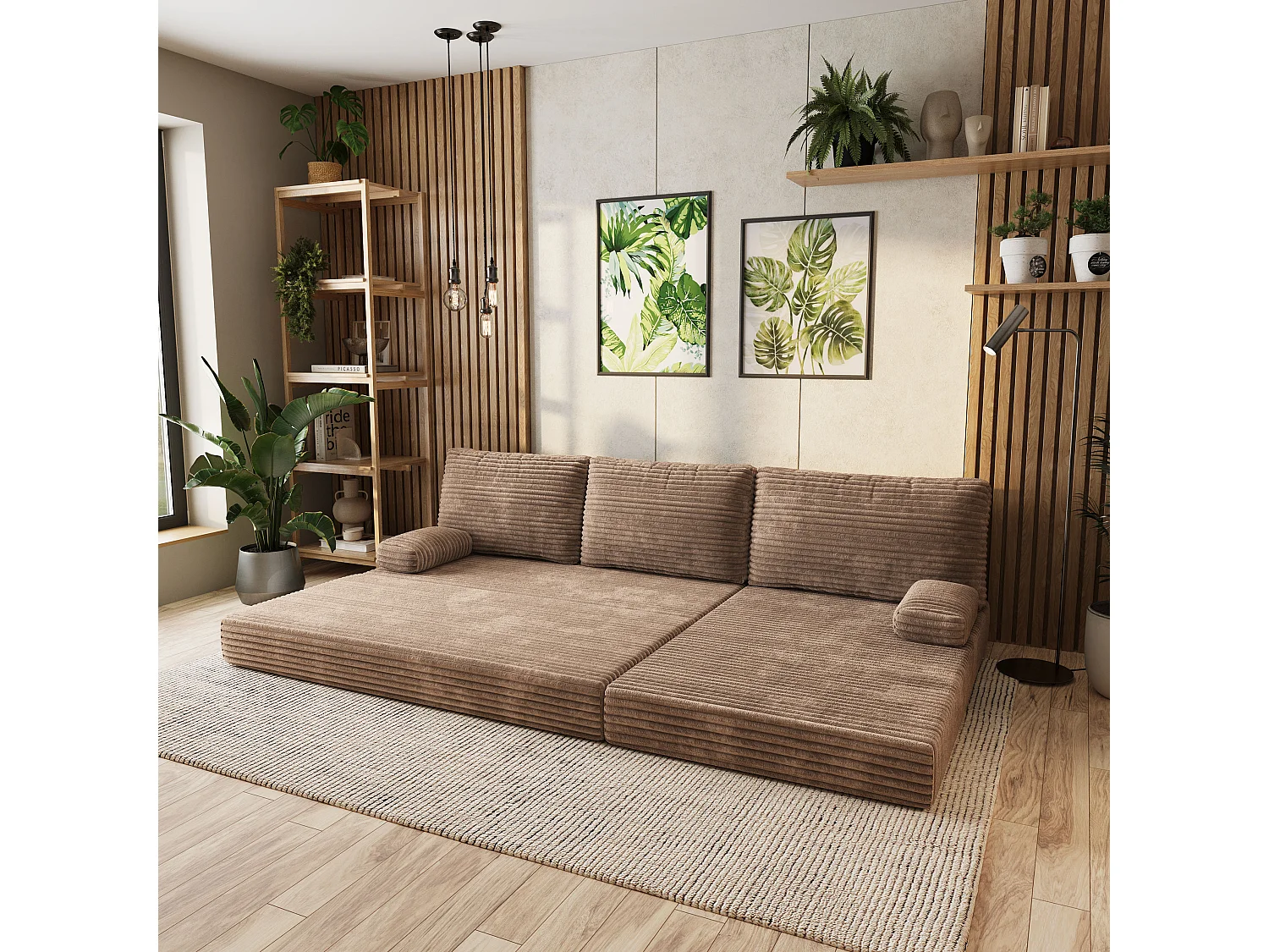 Canapé convertible compressé ANKO, sans cadre métallique, velours côtelé TILIA Beige