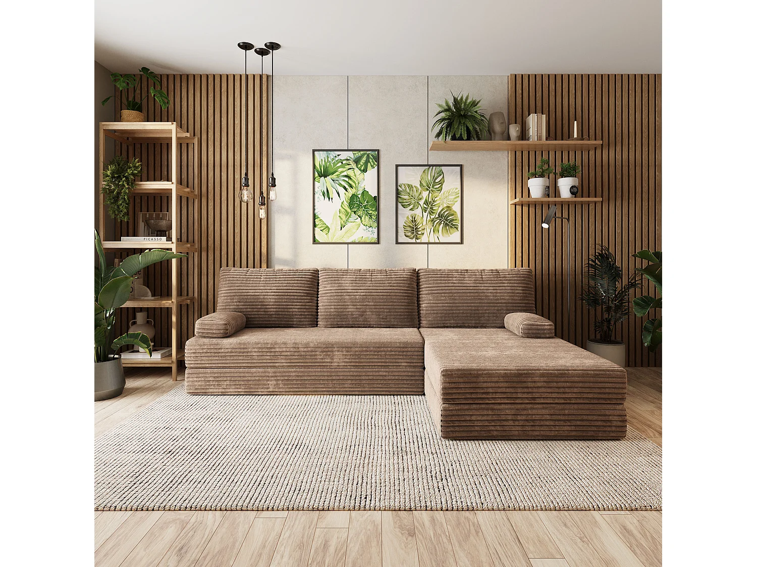 Canapé convertible compressé ANKO, sans cadre métallique, velours côtelé TILIA Beige