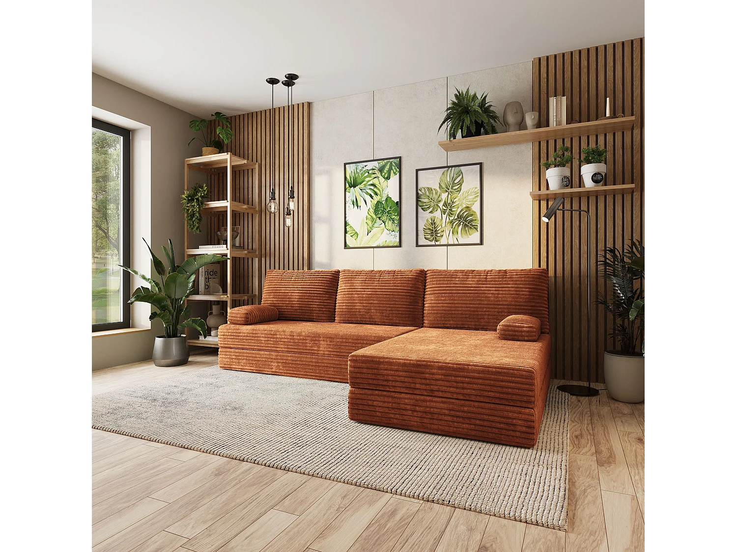 Canapé convertible compressé ANKO, sans cadre métallique, velours côtelé TILIA Marron