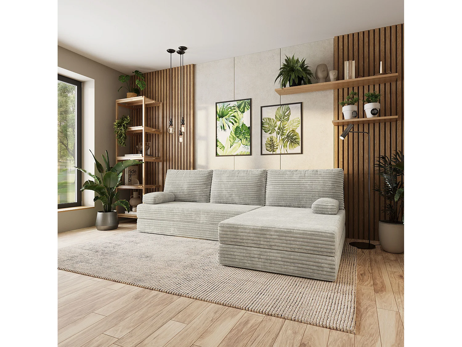 Canapé convertible compressé ANKO, sans cadre métallique, velours côtelé TILIA Gris clair