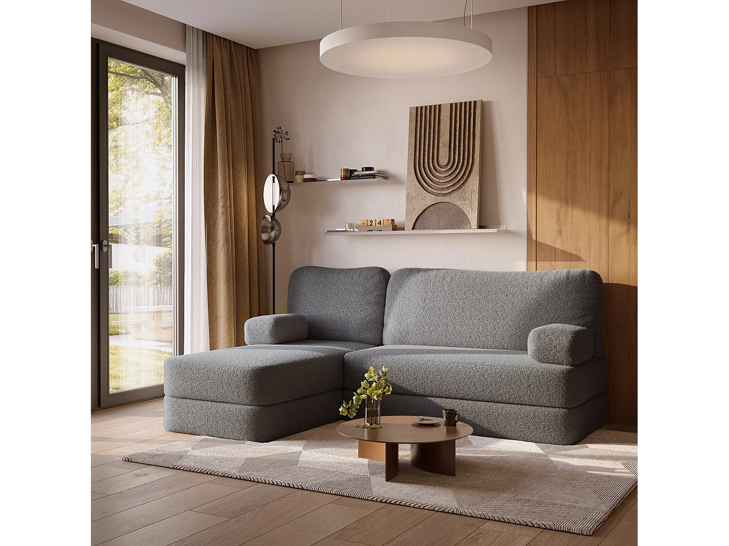 Canapé convertible compressé SABI, sans cadre métallique, bouclé Gris