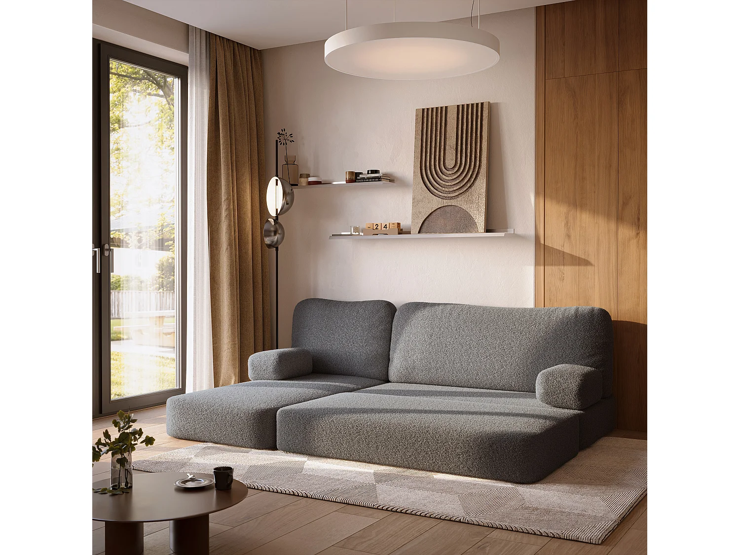 Canapé convertible compressé SABI, sans cadre métallique, bouclé Gris