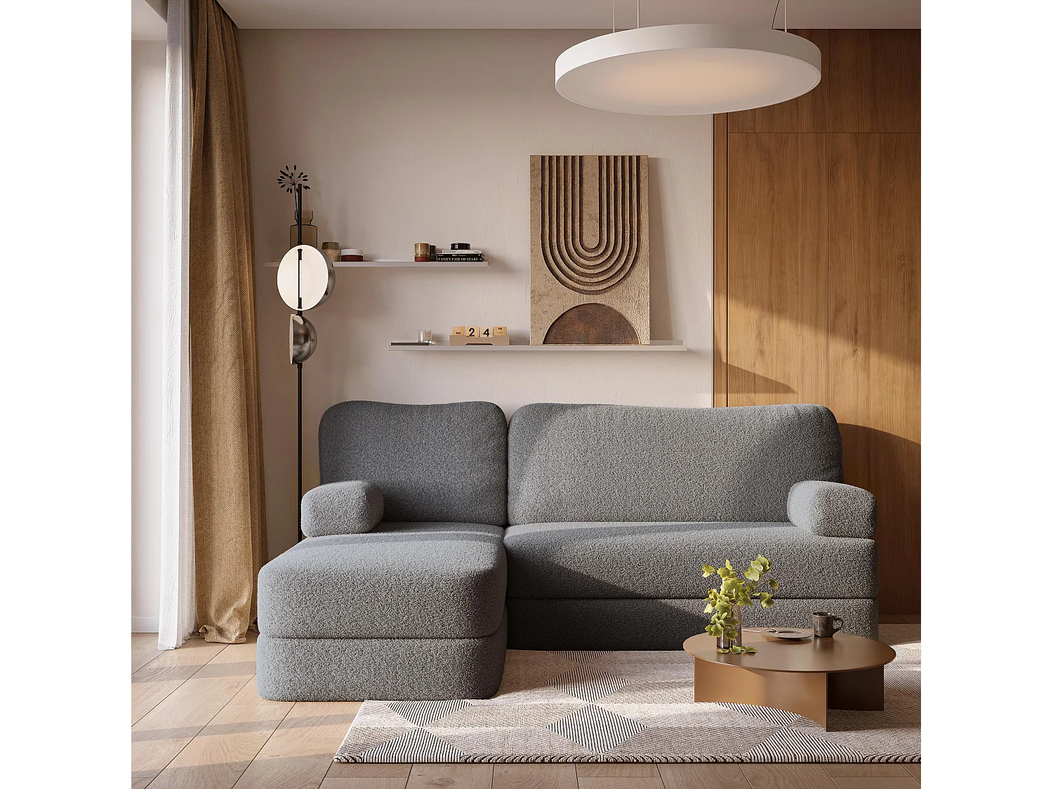 Canapé convertible compressé SABI, sans cadre métallique, bouclé Gris