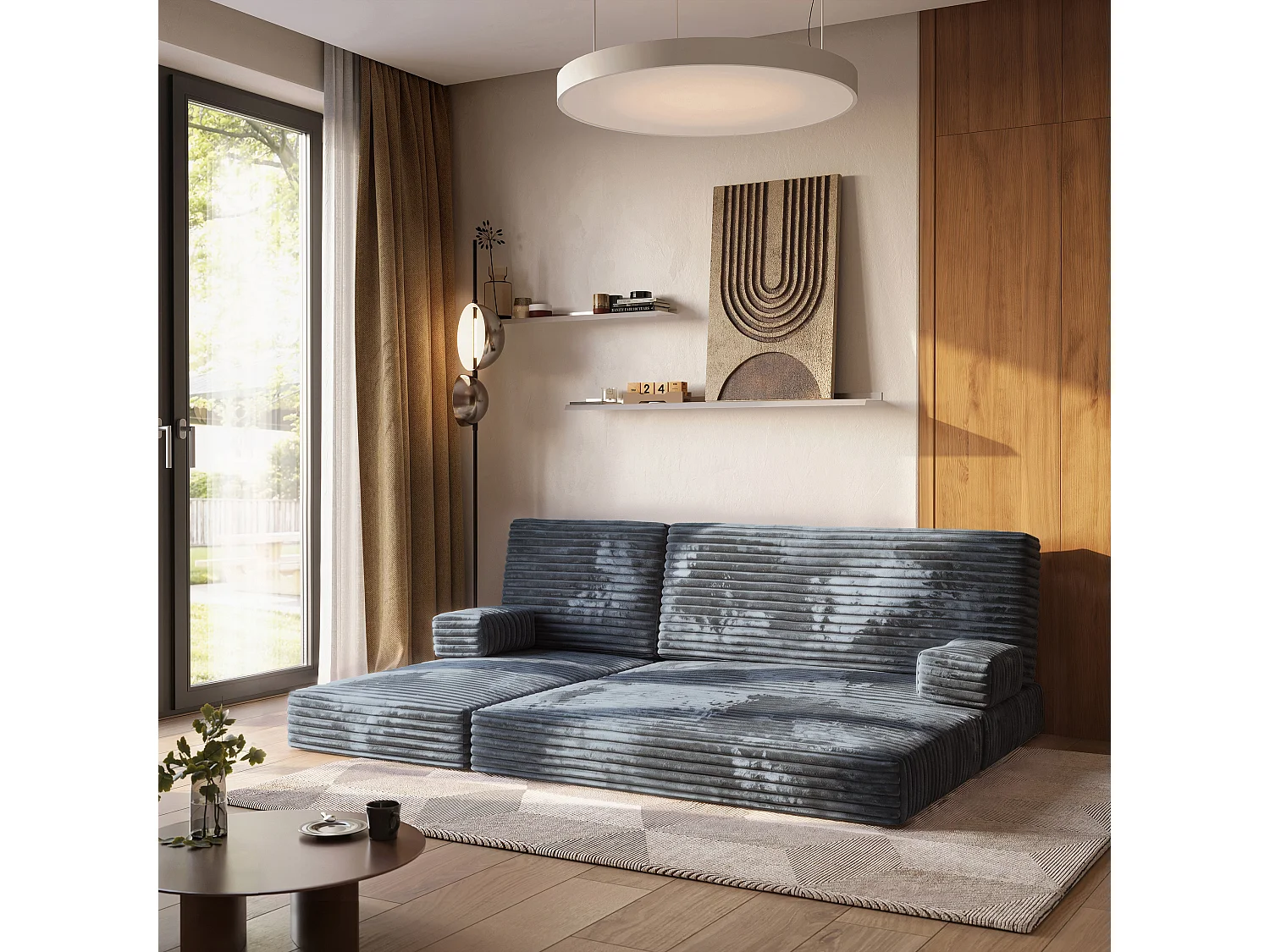 Canapé convertible compressé NOTIA, avec cadre métallique, velours côtelé TILIA Gris
