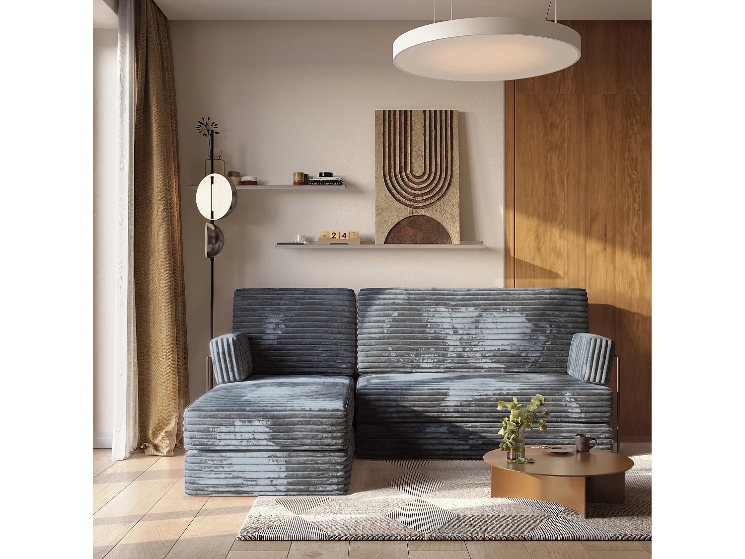 Canapé convertible compressé NOTIA, avec cadre métallique, velours côtelé TILIA Gris