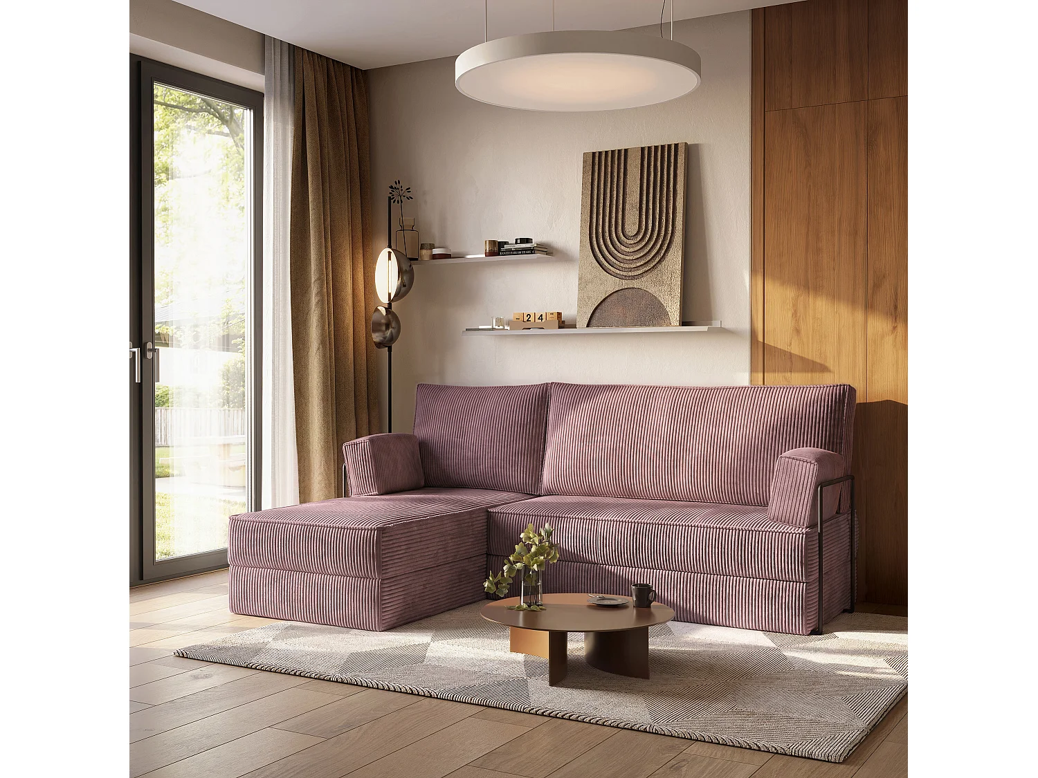 Canapé convertible compressé NOTIA, avec cadre métallique, velours côtelé POSO Violet