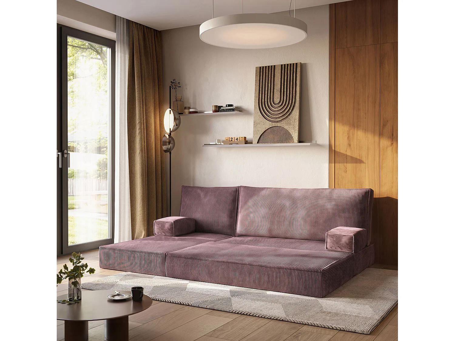 Canapé convertible compressé NOTIA, avec cadre métallique, velours côtelé POSO Violet