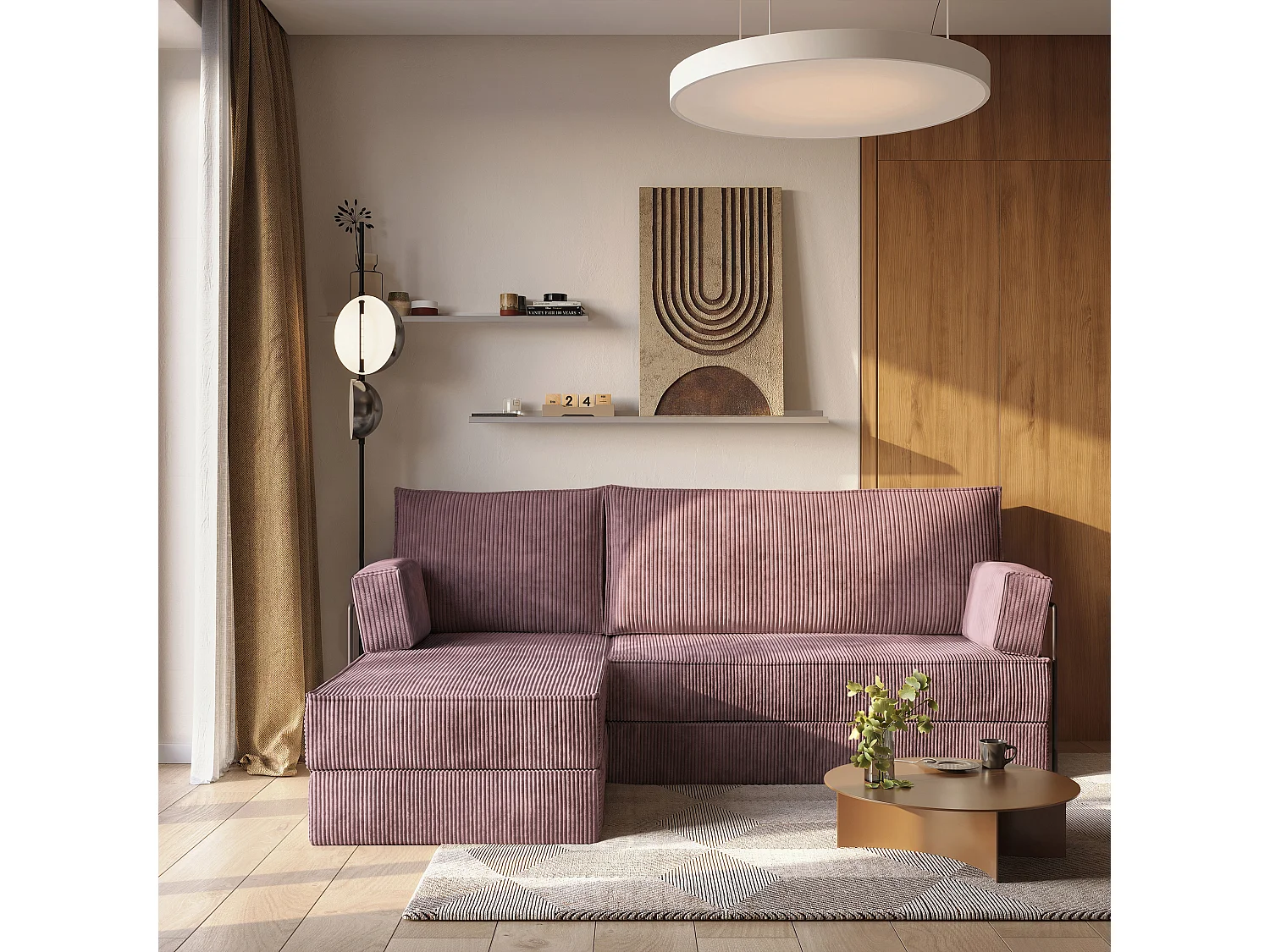 Canapé convertible compressé NOTIA, avec cadre métallique, velours côtelé POSO Violet