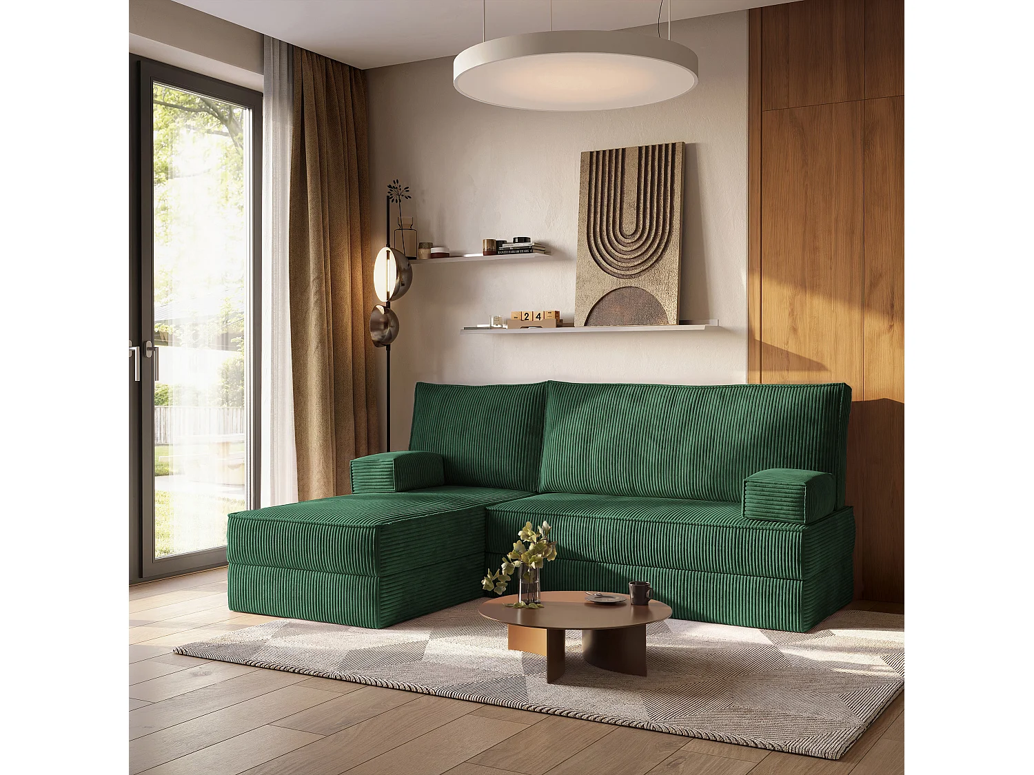 Canapé convertible compressé NOTIA, sans cadre métallique, velours côtelé POSO Vert