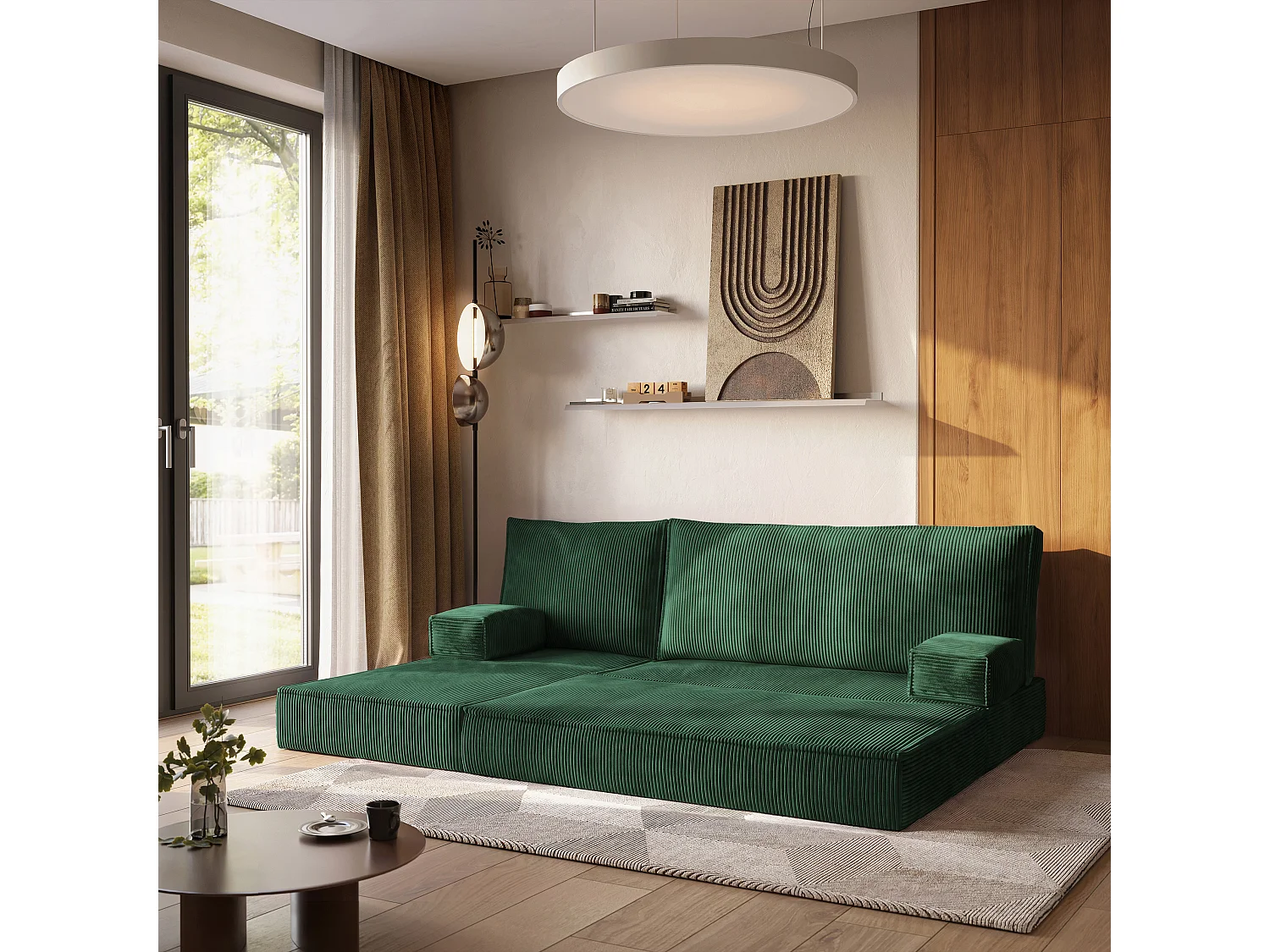 Canapé convertible compressé NOTIA, sans cadre métallique, velours côtelé POSO Vert