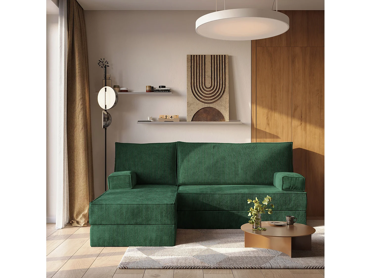 Canapé convertible compressé NOTIA, sans cadre métallique, velours côtelé POSO Vert
