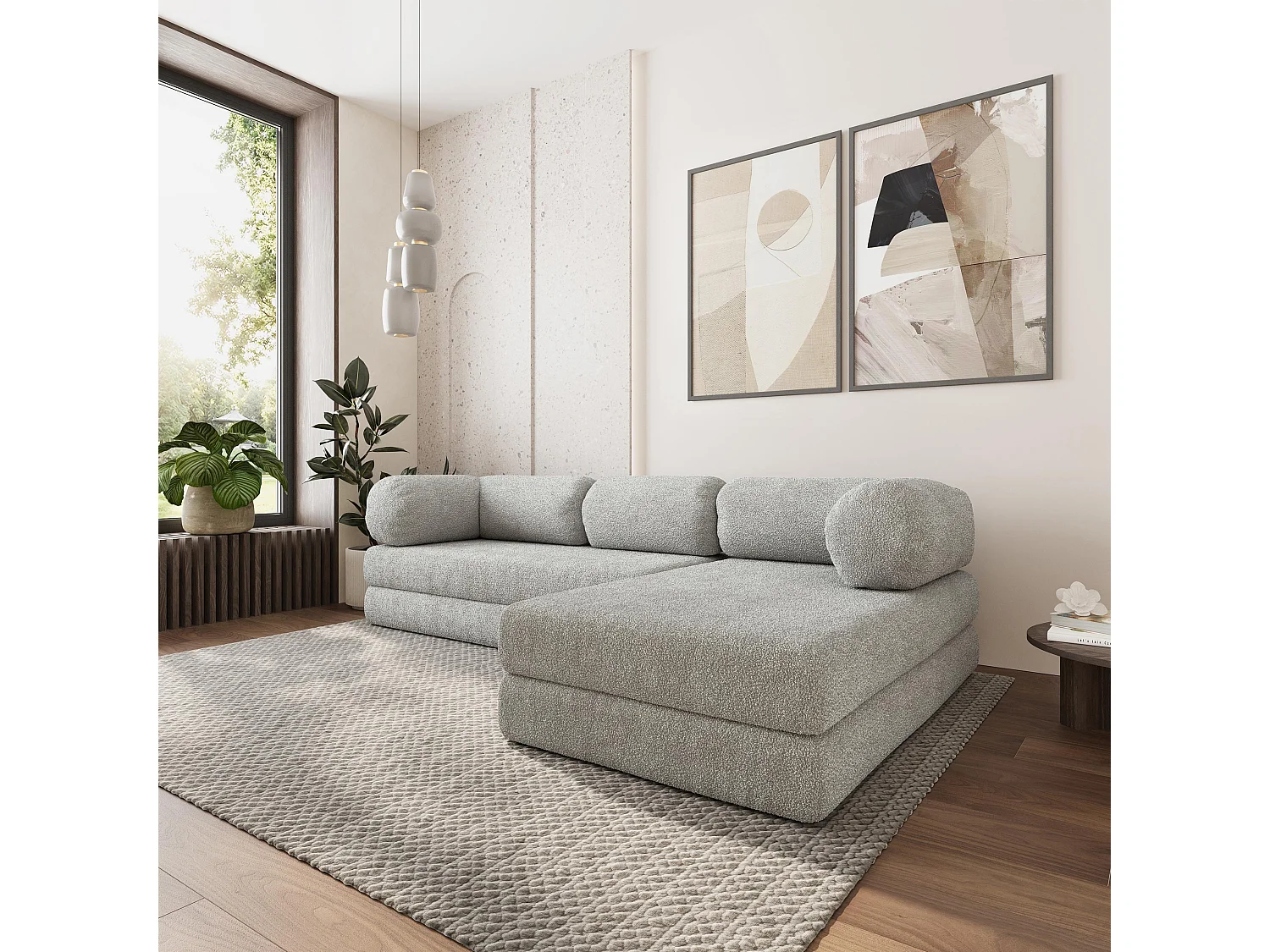 Canapé convertible compressé KELI, sans cadre métallique, bouclé Gris clair