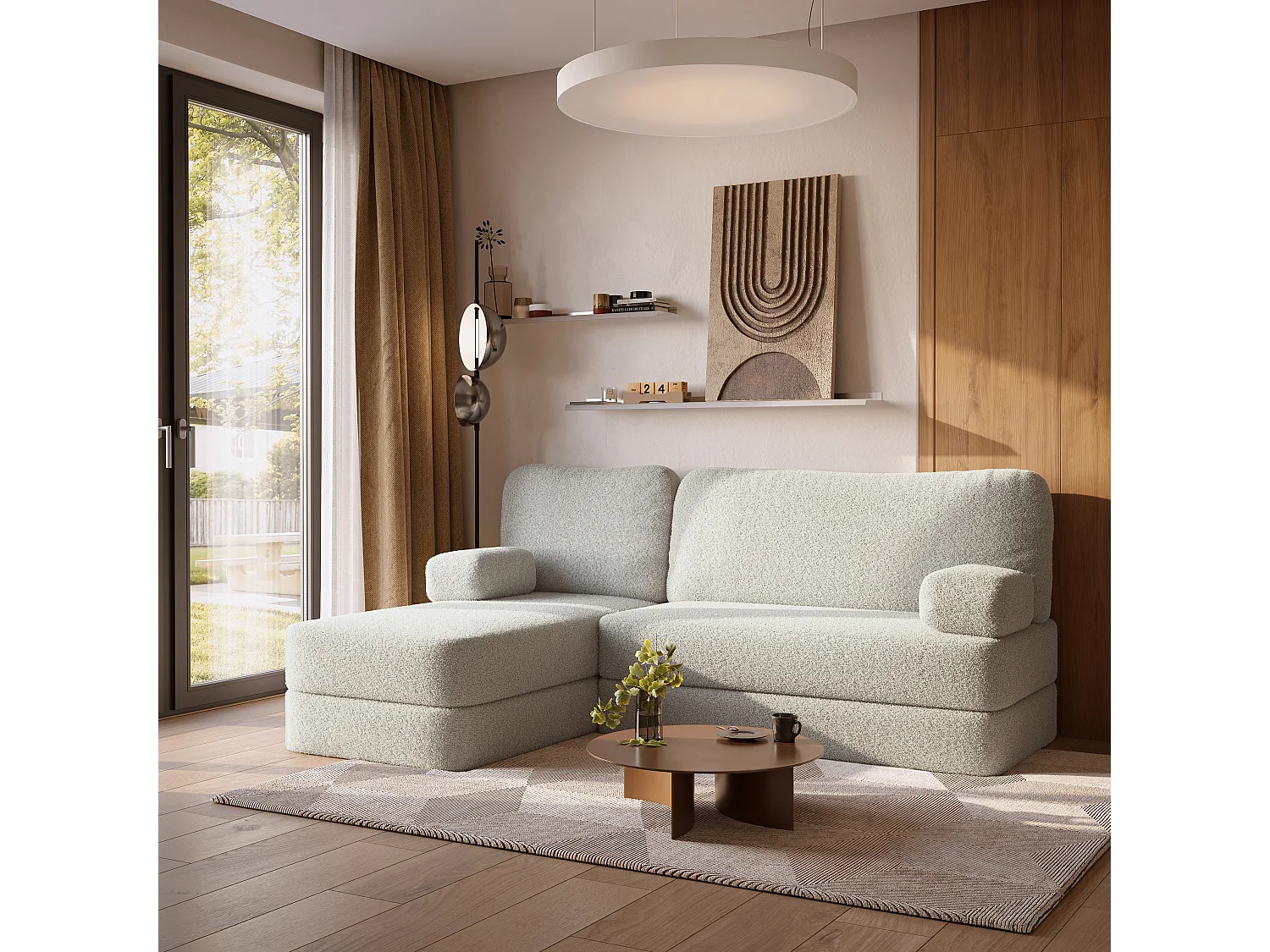 Canapé convertible compressé SABI, sans cadre métallique, bouclé Gris clair