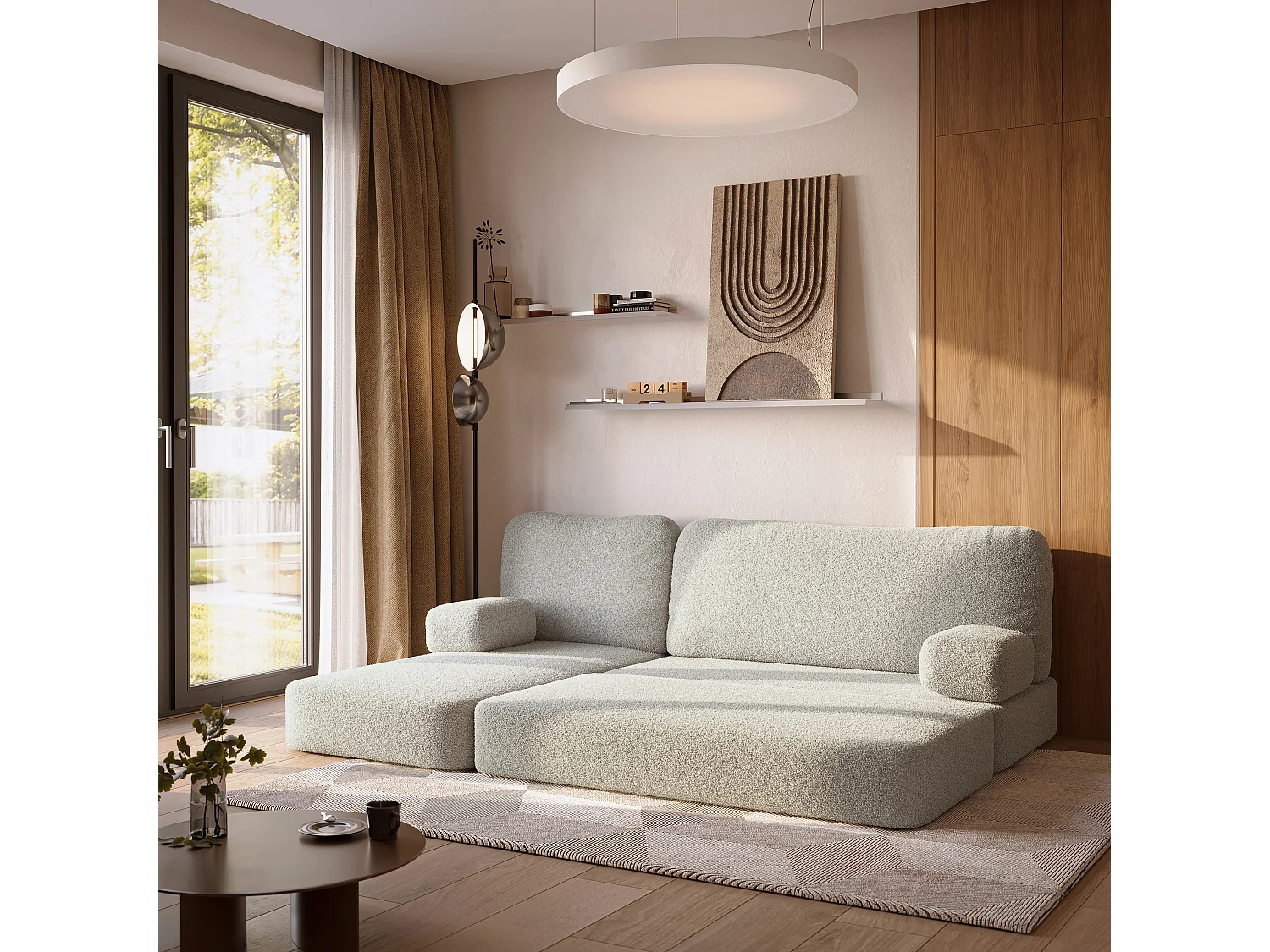 Canapé convertible compressé SABI, sans cadre métallique, bouclé Gris clair