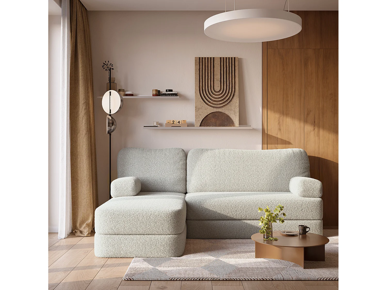 Canapé convertible compressé SABI, sans cadre métallique, bouclé Gris clair