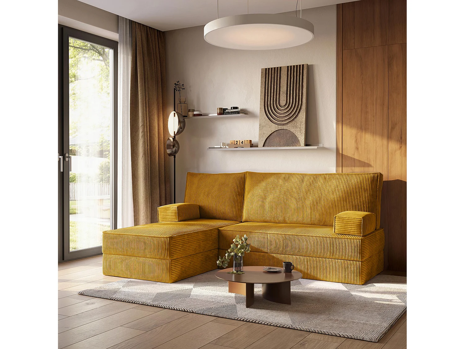 Canapé convertible compressé NOTIA, sans cadre métallique, velours côtelé POSO Jaune