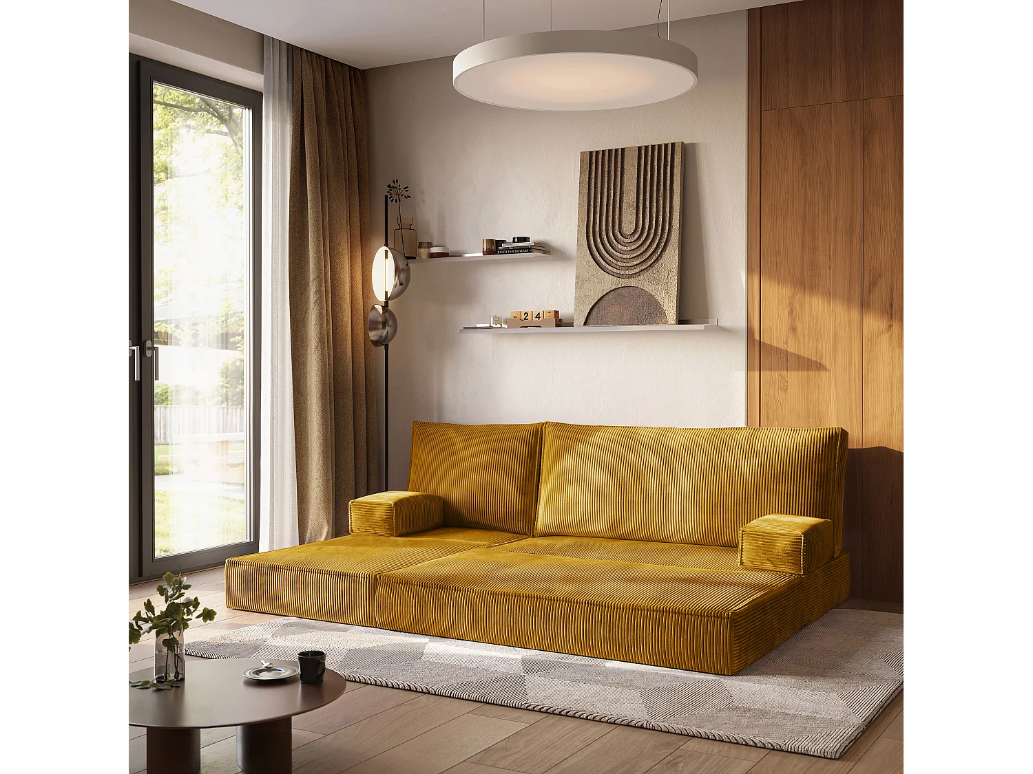 Canapé convertible compressé NOTIA, sans cadre métallique, velours côtelé POSO Jaune
