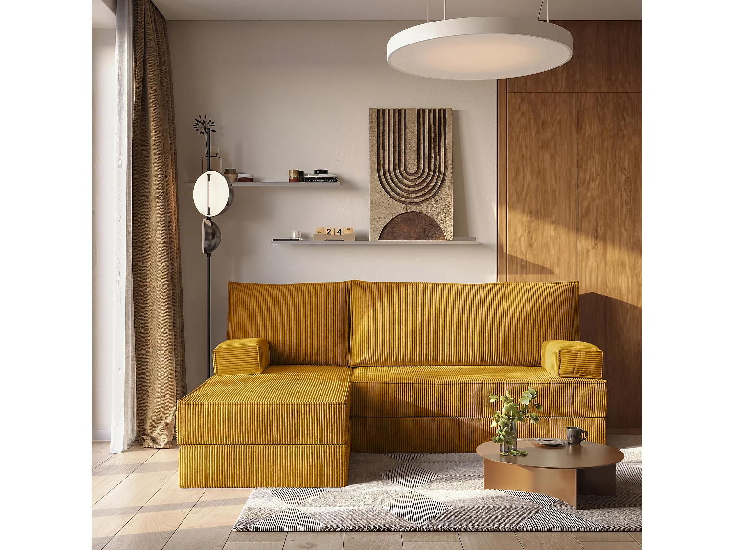 Canapé convertible compressé NOTIA, sans cadre métallique, velours côtelé POSO Jaune